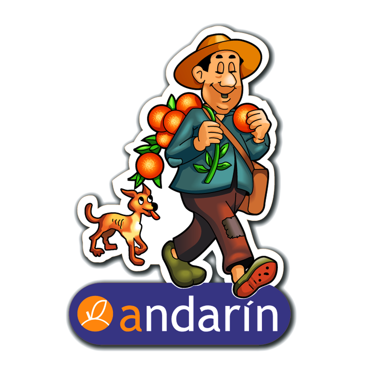 Mascota Andarín — campesino con naranjas y su perro